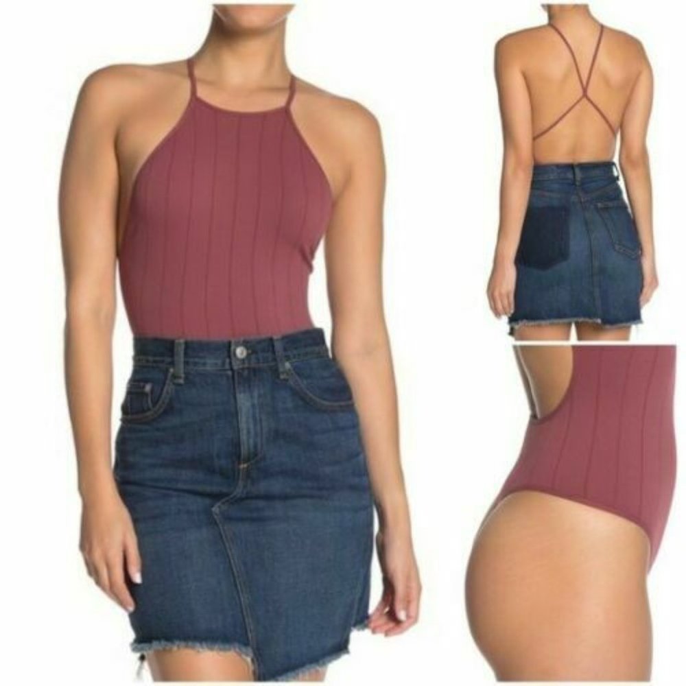 Free People Intimately Bridget Bodysuit Wine XS/S